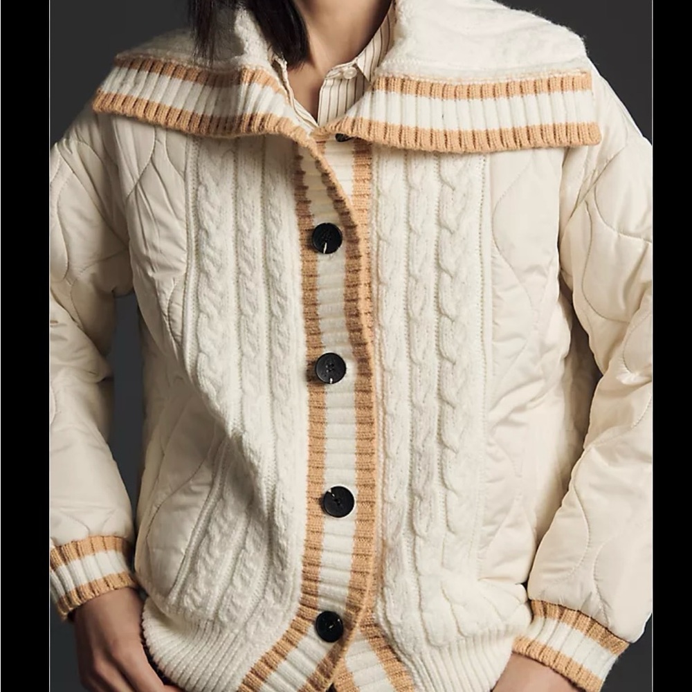 Avec Les Filles Cream and Tan Quilted Puffer Jacket